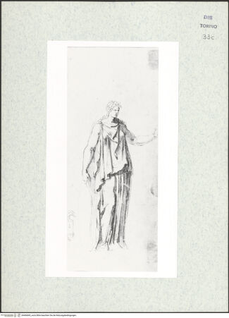 Vorderseite von Biblioteca Reale [https://www.deutsche-digitale-bibliothek.de/content/lizenzen/rv-ez/] Skizzenbuch mit Antiken (Contraffazioni)Weibliche Figur mit Schild und Chiton - , bh466845_recto. Foto.