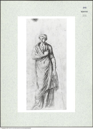 Vorderseite von Biblioteca Reale [https://www.deutsche-digitale-bibliothek.de/content/lizenzen/rv-ez/] Skizzenbuch mit Antiken (Contraffazioni)Clio nach einem Musensarkophag - , bh467074_recto. Foto.