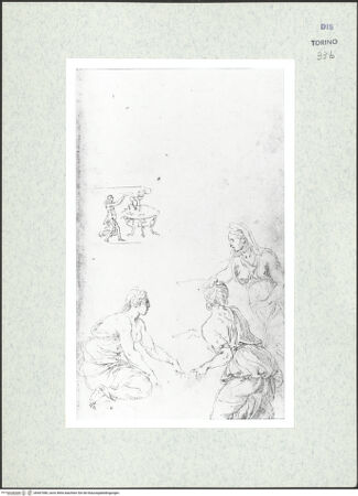 Vorderseite von Biblioteca Reale [https://www.deutsche-digitale-bibliothek.de/content/lizenzen/rv-ez/] Skizzenbuch mit Antiken (Contraffazioni)Ornamentstreifen: Frau, die eine Schale heranträgt, Gruppe von drei Frauen (aus einem Wettkampf zwischen Athena und Arachne) - , bh467080_recto. Foto.