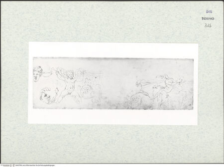 Vorderseite von Biblioteca Reale [https://www.deutsche-digitale-bibliothek.de/content/lizenzen/rv-ez/] Skizzenbuch mit Antiken (Contraffazioni)Ornamentstudien mit Putti und Masken, Ornamentstudie mit auf Kentauren reitender Frau - , bh467096_recto. Foto.