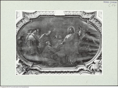 Vorderseite von Sopr. BAS ROMA [https://www.deutsche-digitale-bibliothek.de/content/lizenzen/rv-ez/] Bildzyklus zur Erlösung der MenschheitChristus übergibt Petrus die Schlüssel des Himmelreiches - , bh467152_recto. Foto.