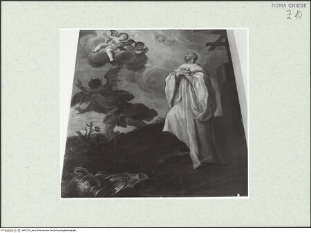 Vorderseite von Sopr. BAS ROMA [https://www.deutsche-digitale-bibliothek.de/content/lizenzen/rv-ez/] Der selige Bernardo Tolomei vertreibt einen Dämon - , bh467204_recto. Foto.