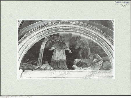 Vorderseite von Sopr. BAS ROMA [https://www.deutsche-digitale-bibliothek.de/content/lizenzen/rv-ez/] Der heilige Karl Borromäus besucht die Pestkranken - vor der Restaurierung, bh467223_recto. Foto.