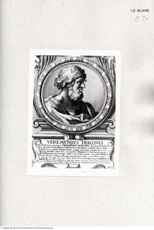 Vorderseite von Istituto Nazionale per la Grafica [http://creativecommons.org/publicdomain/mark/1.0/] Heroicas Regum Hispaniarum Imagines ab Ataulpho ad Carolum II. (...)Tafel 41: Veremundus Diaconus - , bh467452. Foto.