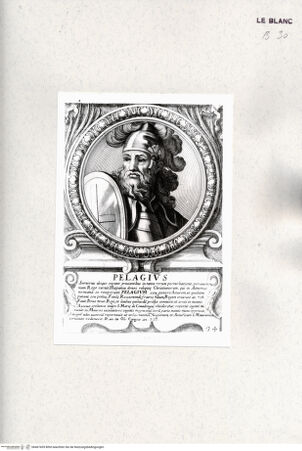 Vorderseite von Istituto Nazionale per la Grafica [http://creativecommons.org/publicdomain/mark/1.0/] Heroicas Regum Hispaniarum Imagines ab Ataulpho ad Carolum II. (...)Tafel 34: Pelagius - , bh467455. Foto.