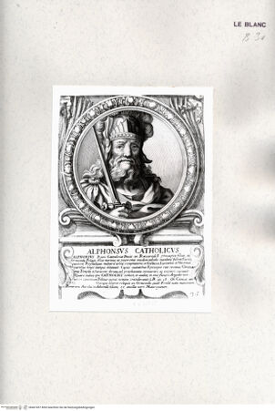 Vorderseite von Istituto Nazionale per la Grafica [http://creativecommons.org/publicdomain/mark/1.0/] Heroicas Regum Hispaniarum Imagines ab Ataulpho ad Carolum II. (...)Tafel 36: Alphonsus Catholicus - , bh467457. Foto.