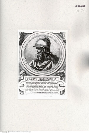 Vorderseite von Istituto Nazionale per la Grafica [http://creativecommons.org/publicdomain/mark/1.0/] Heroicas Regum Hispaniarum Imagines ab Ataulpho ad Carolum II. (...)Tafel 28: Flavius Recceswindus - , bh467459. Foto.