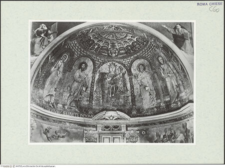 Vorderseite von Sopr. BAS ROMA [https://www.deutsche-digitale-bibliothek.de/content/lizenzen/rv-ez/] Madonna mit Kind zwischen den Heiligen Jakobus, Johannes, Petrus und Andreas - , bh467602_recto. Foto.