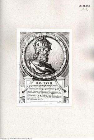 Vorderseite von Istituto Nazionale per la Grafica [http://creativecommons.org/publicdomain/mark/1.0/] Heroicas Regum Hispaniarum Imagines ab Ataulpho ad Carolum II. (...)Tafel 50: Ramirus II. - , bh467618. Foto.