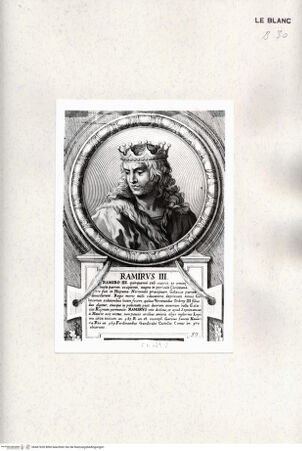 Vorderseite von Istituto Nazionale per la Grafica [http://creativecommons.org/publicdomain/mark/1.0/] Heroicas Regum Hispaniarum Imagines ab Ataulpho ad Carolum II. (...)Tafel 53: Ramirus III. - , bh467620. Foto.