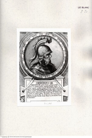 Vorderseite von Istituto Nazionale per la Grafica [http://creativecommons.org/publicdomain/mark/1.0/] Heroicas Regum Hispaniarum Imagines ab Ataulpho ad Carolum II. (...)Tafel 51: Ordonius III. - , bh467622. Foto.