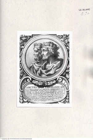 Vorderseite von Istituto Nazionale per la Grafica [http://creativecommons.org/publicdomain/mark/1.0/] Heroicas Regum Hispaniarum Imagines ab Ataulpho ad Carolum II. (...)Tafel 62: Sanctius III. et Ferdinandus II. - , bh467630. Foto.