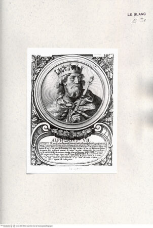 Vorderseite von Istituto Nazionale per la Grafica [http://creativecommons.org/publicdomain/mark/1.0/] Heroicas Regum Hispaniarum Imagines ab Ataulpho ad Carolum II. (...)Tafel 61: Alphonsus VII. - , bh467631. Foto.