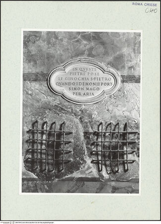 Vorderseite von Sopr. BAS ROMA [https://www.deutsche-digitale-bibliothek.de/content/lizenzen/rv-ez/] Knieabdrücke des heiligen Petrus - sog. Silices Apostoli (Steine mit den Knieabdrücken der Apostel Petrus und Paulus), bh467664_recto. Foto.