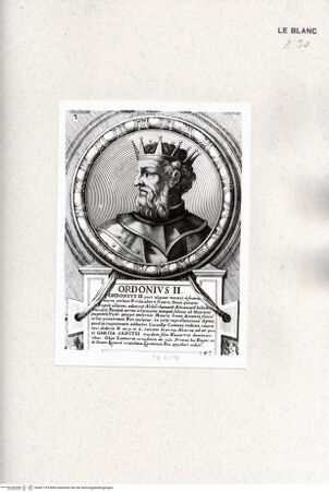 Vorderseite von Istituto Nazionale per la Grafica [http://creativecommons.org/publicdomain/mark/1.0/] Heroicas Regum Hispaniarum Imagines ab Ataulpho ad Carolum II. (...)Tafel 47: Ordonius II. - , bh467739. Foto.