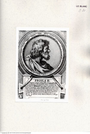 Vorderseite von Istituto Nazionale per la Grafica [http://creativecommons.org/publicdomain/mark/1.0/] Heroicas Regum Hispaniarum Imagines ab Ataulpho ad Carolum II. (...)Tafel 48: Froila II. - , bh467740. Foto.