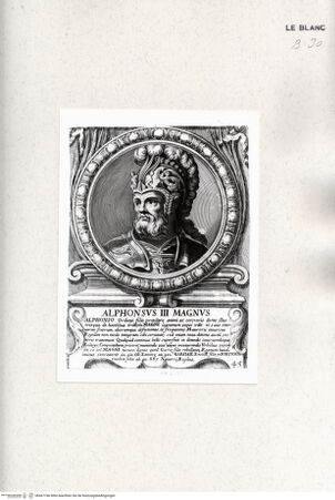Vorderseite von Istituto Nazionale per la Grafica [http://creativecommons.org/publicdomain/mark/1.0/] Heroicas Regum Hispaniarum Imagines ab Ataulpho ad Carolum II. (...)Tafel 45: Alphonsus III. Magnus - , bh467746. Foto.
