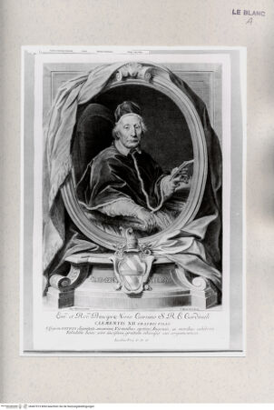 Vorderseite von Istituto Nazionale per la Grafica [http://creativecommons.org/publicdomain/mark/1.0/] Bildnis Clemens' XII. in Ovalrahmung - , bh467973. Foto.