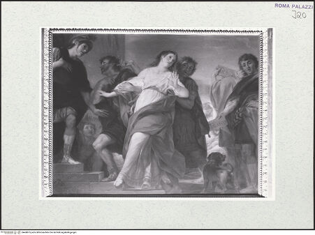 Vorderseite von Sopr. BAS ROMA [https://www.deutsche-digitale-bibliothek.de/content/lizenzen/rv-ez/] Eine der Sabinerinnen wird an Talassio verlost - , bh468075_recto. Foto.