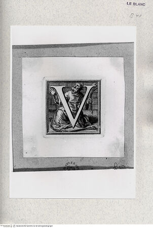 Vorderseite von Istituto Nazionale per la Grafica [http://creativecommons.org/publicdomain/mark/1.0/] Alphabet mit HeiligenfigurenInitiale "V" mit dem heiligen Venantius von Camerino? - , bh468358. Foto.
