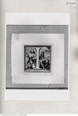 Vorderseite von Istituto Nazionale per la Grafica [http://creativecommons.org/publicdomain/mark/1.0/] Alphabet mit HeiligenfigurenInitiale "I" mit dem Evangelisten Johannes - , bh468359. Foto.