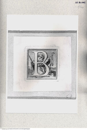 Vorderseite von Istituto Nazionale per la Grafica [http://creativecommons.org/publicdomain/mark/1.0/] Alphabet mit HeiligenfigurenInitiale "B" mit dem heiligen Bartholomäus - , bh468362. Foto.