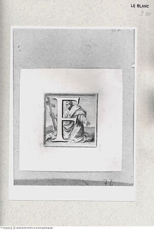 Vorderseite von Istituto Nazionale per la Grafica [http://creativecommons.org/publicdomain/mark/1.0/] Alphabet mit HeiligenfigurenInitiale "F" mit dem heiligen Franz von Paula - , bh468368. Foto.