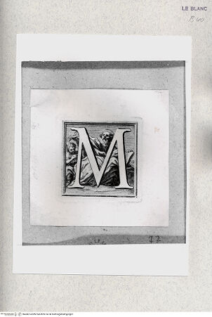 Vorderseite von Istituto Nazionale per la Grafica [http://creativecommons.org/publicdomain/mark/1.0/] Alphabet mit HeiligenfigurenInitiale "M" mit dem Evangelisten Matthäus - , bh468374. Foto.
