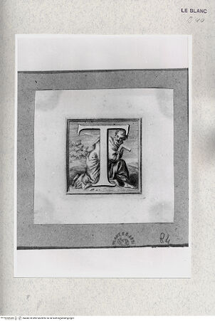 Vorderseite von Istituto Nazionale per la Grafica [http://creativecommons.org/publicdomain/mark/1.0/] Alphabet mit HeiligenfigurenInitiale "T" mit dem Apostel Thomas? - , bh468378. Foto.