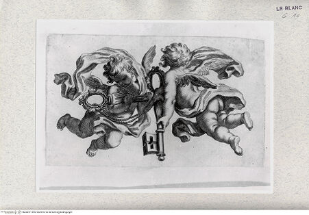 Vorderseite von Istituto Nazionale per la Grafica [http://creativecommons.org/publicdomain/mark/1.0/] Zwei schwebende Putti mit Himmelsschlüssel - , bh468391. Foto.