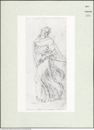 Vorderseite von Biblioteca Reale [https://www.deutsche-digitale-bibliothek.de/content/lizenzen/rv-ez/] Skizzenbuch mit Antiken (Contraffazioni)Nymphe oder Personifikation einer Jahreszeit nach römischem Relief - , bh469038_recto. Foto.