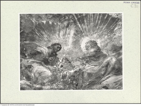 Vorderseite von Sopr. BAS ROMA [https://www.deutsche-digitale-bibliothek.de/content/lizenzen/rv-ez/] Christus zur Rechten Gottvaters in der Engelsglorie - Detail: Gottvater und Christus, bh469466_recto. Foto.