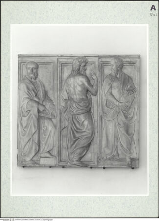 Vorderseite von Lieberman, Ralph [https://www.deutsche-digitale-bibliothek.de/content/lizenzen/rv-ez/] Chorschranken mit Propheten und männlichen AktfigurenZwei Propheten mit Büchern, halb bekleidete Figur nach rechts - , bh469513_recto. Foto.