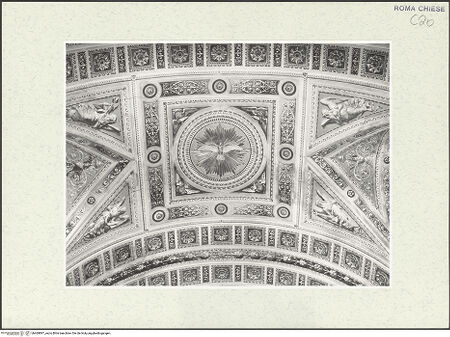 Vorderseite von Sopr. BAS ROMA [https://www.deutsche-digitale-bibliothek.de/content/lizenzen/rv-ez/] Santo Spirito dei Napoletani - Gewölbescheitel, Detail: Hl.-Geist-Taube, bh469897_recto. Foto.