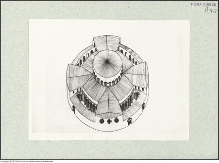 Vorderseite von unbekannt [https://www.deutsche-digitale-bibliothek.de/content/lizenzen/rv-fz/] Santo Stefano Rotondo - Außenansicht, isometrische Rekonstruktion, bh470285_recto. Foto.