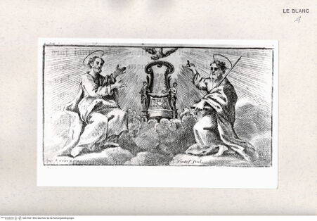 Vorderseite von Istituto Nazionale per la Grafica [http://creativecommons.org/publicdomain/mark/1.0/] Die heiligen Peter und Paul knien vor dem Thron, über dem Taube schwebt - , bh470367. Foto.