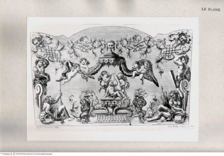 Vorderseite von Istituto Nazionale per la Grafica [http://creativecommons.org/publicdomain/mark/1.0/] Allegorie mit Putten und einem Baldachin, Hermen, Flussgöttern und Grotesken - , bh470382. Foto.