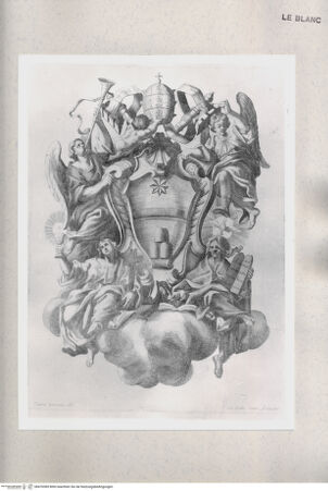 Vorderseite von Istituto Nazionale per la Grafica [http://creativecommons.org/publicdomain/mark/1.0/] Das Wappen von Papst Clemens XI. mit Engeln und allegorischen Figuren - , bh470385. Foto.