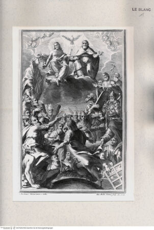 Vorderseite von Istituto Nazionale per la Grafica [http://creativecommons.org/publicdomain/mark/1.0/] Die heilige Dreifaltigkeit auf Wolken, Maria, die Evangelisten und viele andere Heilige - , bh470404. Foto.