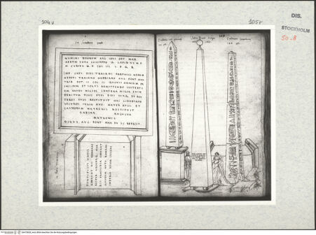 Vorderseite von Kungliga Biblioteket [https://www.deutsche-digitale-bibliothek.de/content/lizenzen/rv-ez/] Inscriptionum antiquarum (Codex Holmiensis)Drei Obelisken; in Rom - , bh470828_recto. Foto.