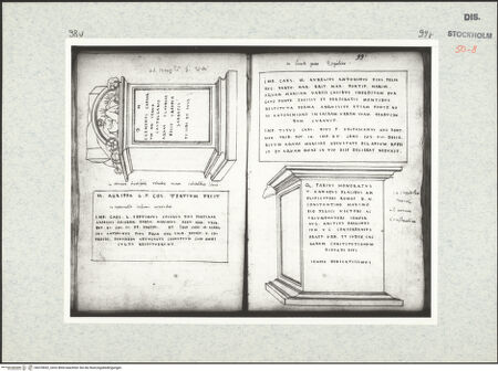 Vorderseite von Kungliga Biblioteket [https://www.deutsche-digitale-bibliothek.de/content/lizenzen/rv-ez/] Inscriptionum antiquarum (Codex Holmiensis)Römisches Grabmal und Inschrift; in Rom - , bh470832_recto. Foto.
