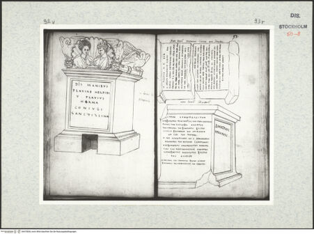 Vorderseite von Kungliga Biblioteket [https://www.deutsche-digitale-bibliothek.de/content/lizenzen/rv-ez/] Inscriptionum antiquarum (Codex Holmiensis)Römisches Grabmal; in Rom - , bh470836_recto. Foto.