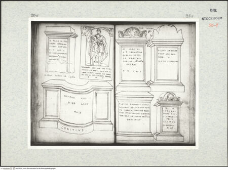 Vorderseite von Kungliga Biblioteket [https://www.deutsche-digitale-bibliothek.de/content/lizenzen/rv-ez/] Inscriptionum antiquarum (Codex Holmiensis)Römische Grabmäler; in Rom - , bh470845_recto. Foto.