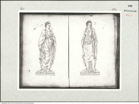 Vorderseite von Kungliga Biblioteket [https://www.deutsche-digitale-bibliothek.de/content/lizenzen/rv-ez/] Inscriptionum antiquarum (Codex Holmiensis)Togastatue der Lucilla Augusta - , bh471058_recto. Foto.