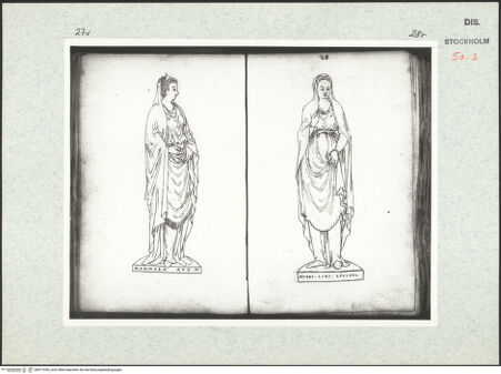 Vorderseite von Kungliga Biblioteket [https://www.deutsche-digitale-bibliothek.de/content/lizenzen/rv-ez/] Inscriptionum antiquarum (Codex Holmiensis)Togastatue der Mammaea Augusta - , bh471059_recto. Foto.