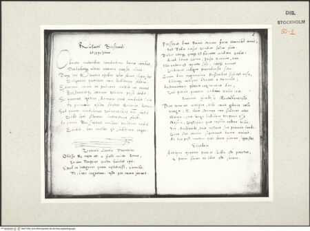 Vorderseite von Kungliga Biblioteket [https://www.deutsche-digitale-bibliothek.de/content/lizenzen/rv-ez/] Inscriptionum antiquarum (Codex Holmiensis)Textseite mit der Fortsetzung des Gedichts von Leontius und Gedichten von Johannes Gardenius - , bh471090_recto. Foto.