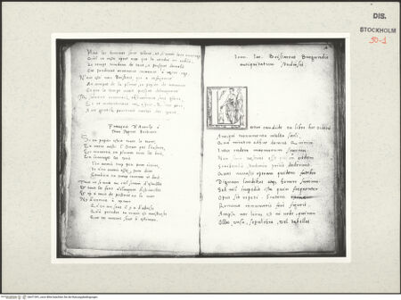 Vorderseite von Kungliga Biblioteket [https://www.deutsche-digitale-bibliothek.de/content/lizenzen/rv-ez/] Inscriptionum antiquarum (Codex Holmiensis)Textseite mit Einführung Boissards und Initiale "L" - , bh471091_recto. Foto.