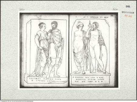 Vorderseite von Kungliga Biblioteket [https://www.deutsche-digitale-bibliothek.de/content/lizenzen/rv-ez/] Inscriptionum antiquarum (Codex Holmiensis)Römisches Grabrelief, in Rom (?) - , bh471355_recto. Foto.