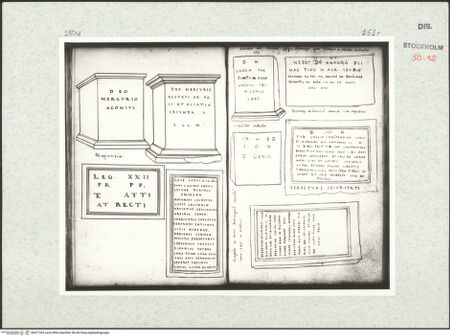 Vorderseite von Kungliga Biblioteket [https://www.deutsche-digitale-bibliothek.de/content/lizenzen/rv-ez/] Inscriptionum antiquarum (Codex Holmiensis)Römische Votivinschriften, in Mainz - , bh471363_recto. Foto.