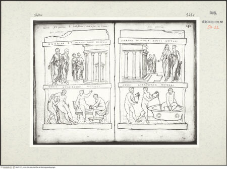 Vorderseite von Kungliga Biblioteket [https://www.deutsche-digitale-bibliothek.de/content/lizenzen/rv-ez/] Inscriptionum antiquarum (Codex Holmiensis)Römisches Votivstein, dem Genio Lavacrorum der Meteller geweiht, Vorderseite; in Rom, an der Porta San Sebastiano - , bh471373_recto. Foto.
